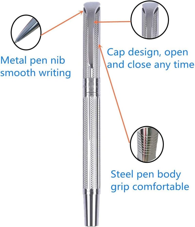 Penneed Rollerball Pen Gift Set for Men Women Executive Home Office Use, with Gift box Refillable 0.7mm Black Ink G5(Elegant Sliver) - Image 2